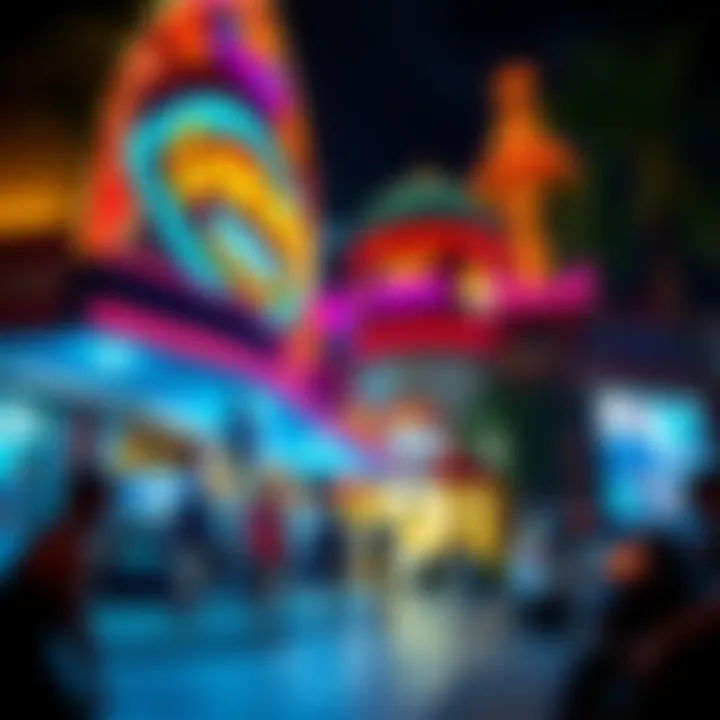 Gaming Tourism Nightlife A vibrant nightlife scene outside a popular casino, highlighting the gaming tourism aspect