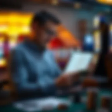 Analyzing Payout Charts A strategic player analyzing payout charts on a tablet