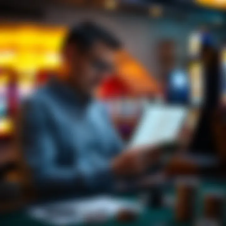 Analyzing Payout Charts A strategic player analyzing payout charts on a tablet