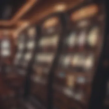 An array of vintage slot machines in a casino setting