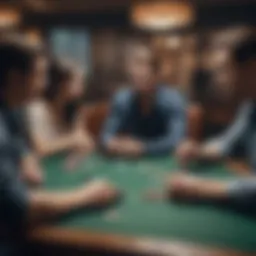 A serene setting of a low-stake poker table with players engaged in the game