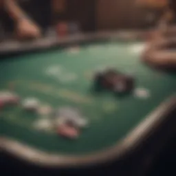 A detailed view of a virtual poker table featuring cards and chips.