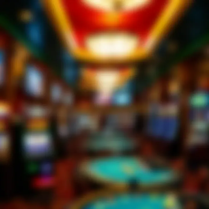 Exciting Gaming Atmosphere Inside Lucky Lady Casino Interior of Lucky Lady Casino filled with gaming tables and colorful slot machines