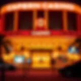 A stunning view of a modern casino exterior under vibrant lights