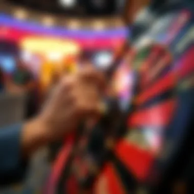 Close-up view of a player spinning the wheel