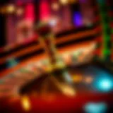 Close-up of a roulette wheel in motion, highlighting the vibrant colors and numbers
