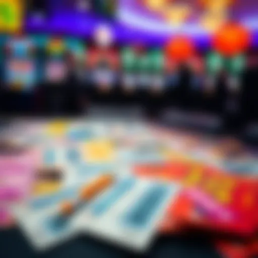 A vibrant representation of California lottery tickets spread out on a table