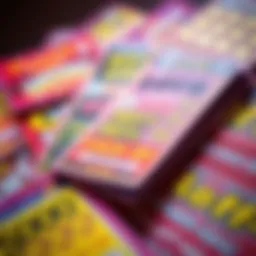 An array of colorful NJ Lottery scratch-off tickets displayed artistically.