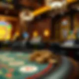 Cryptocurrency symbols reflecting in a casino setting