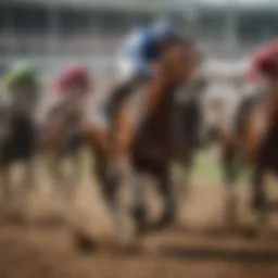 A dynamic view of a horse race in action, capturing the intensity of the competition