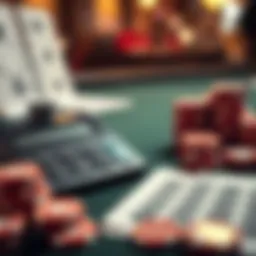 Calculator and gambling tokens on a table